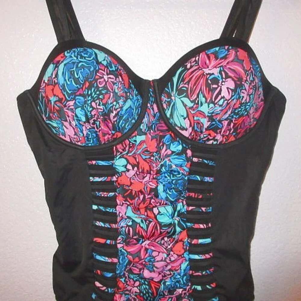 Swimsuits Ruched Underwire One Piece Swimsuit 18 Dark Floral Tummy Control NWT